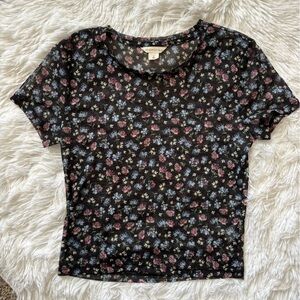 Aeropostale Top Sheer Floral Black Tight Fit Stretchy Womens Size Small